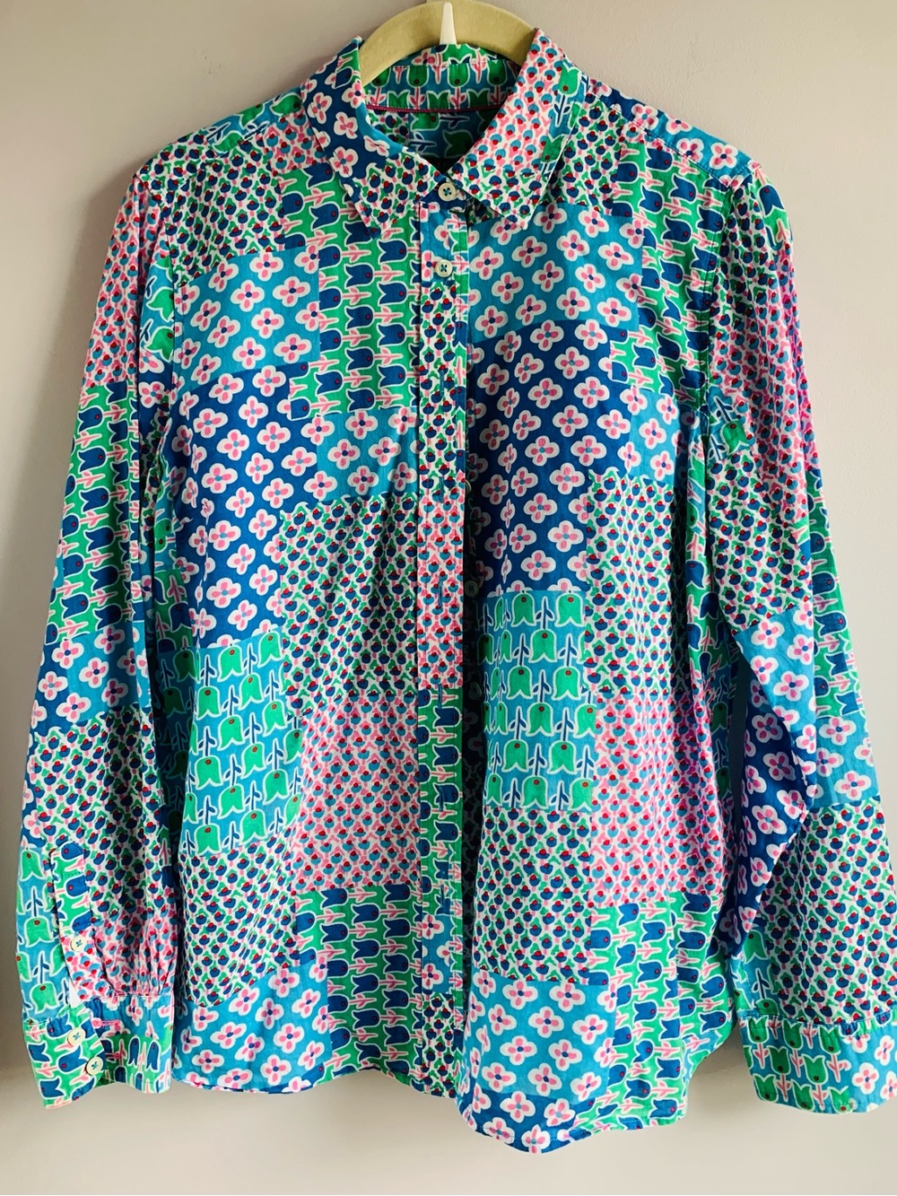 Talbots Blouse Cotton Multicolor Florals Pink Aqua Cotton Lightweight EUC PS
